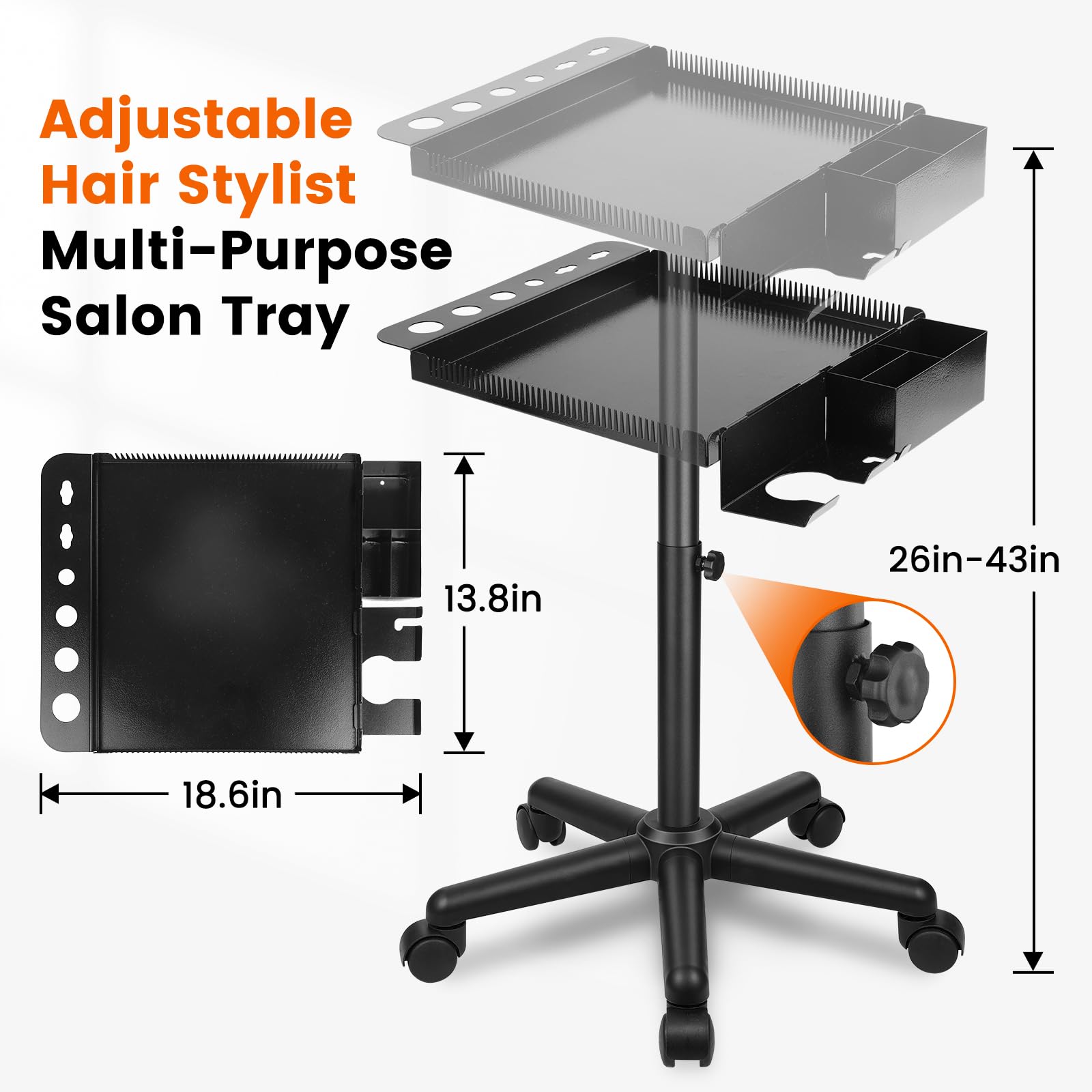 Multi-Function Rolling Salon Tray Cart with Adjustable Height