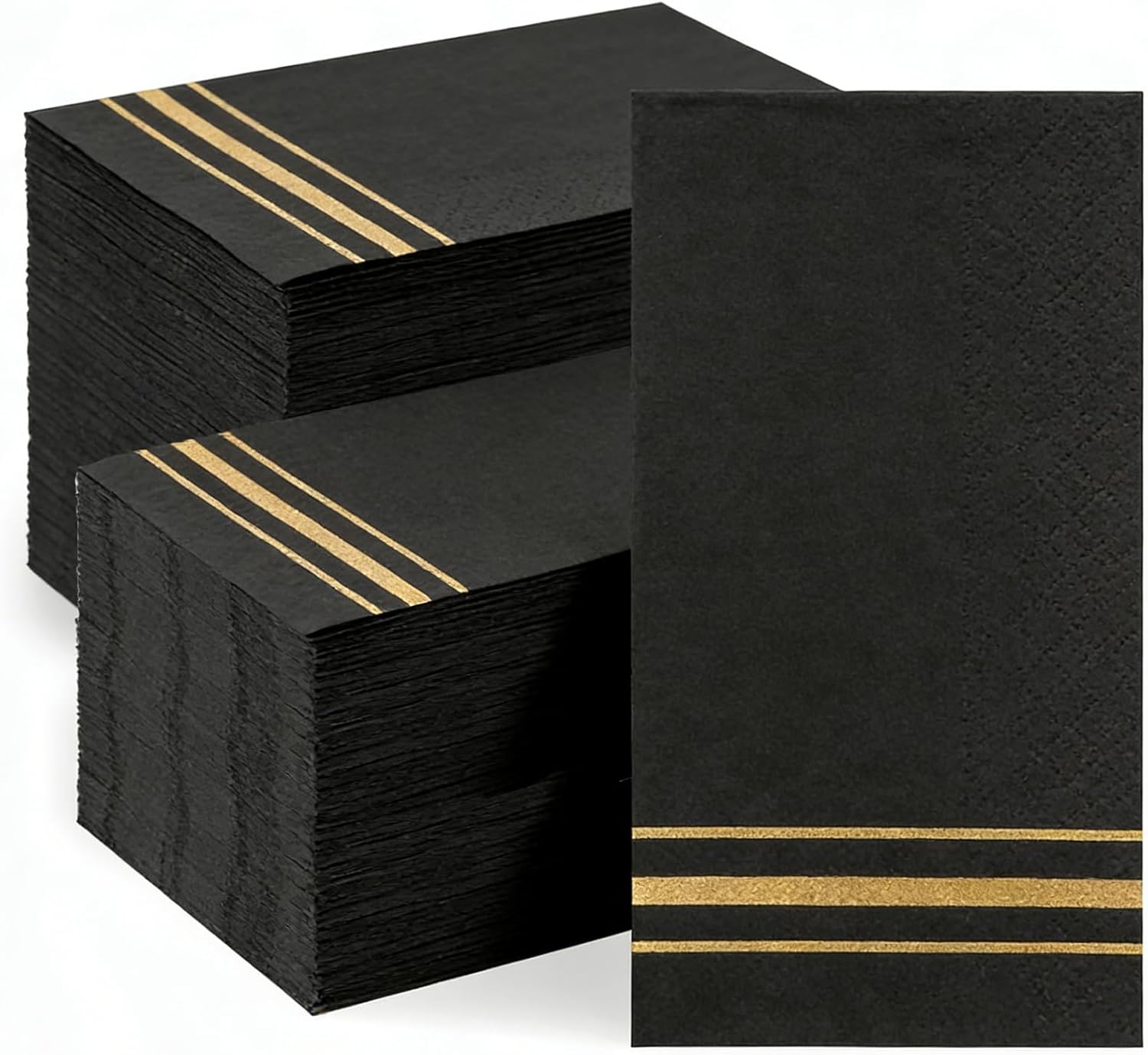 200 Pack Black and Gold Paper Napkins Black Napkins Disposable Gold Line Dinner Napkin Black Cocktail Napkins Decorative Guest Napkin Hand Towels for Bathroom Wedding Graduation Party Decorations