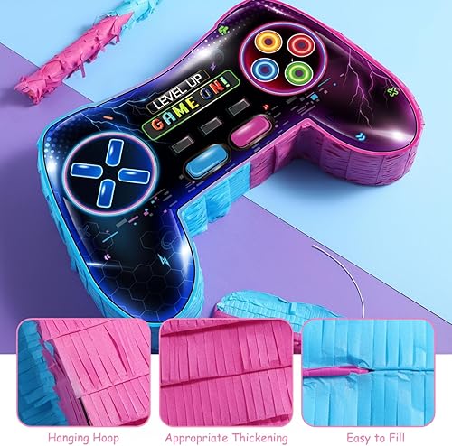 Miniatura 3 de Pasimy Piñata Controlador de Videojuego Neón Paquete de Piñata de Juego con Vena y Batón para Decoraciones de Fiesta de Cumpleaños de Jugador, Tema