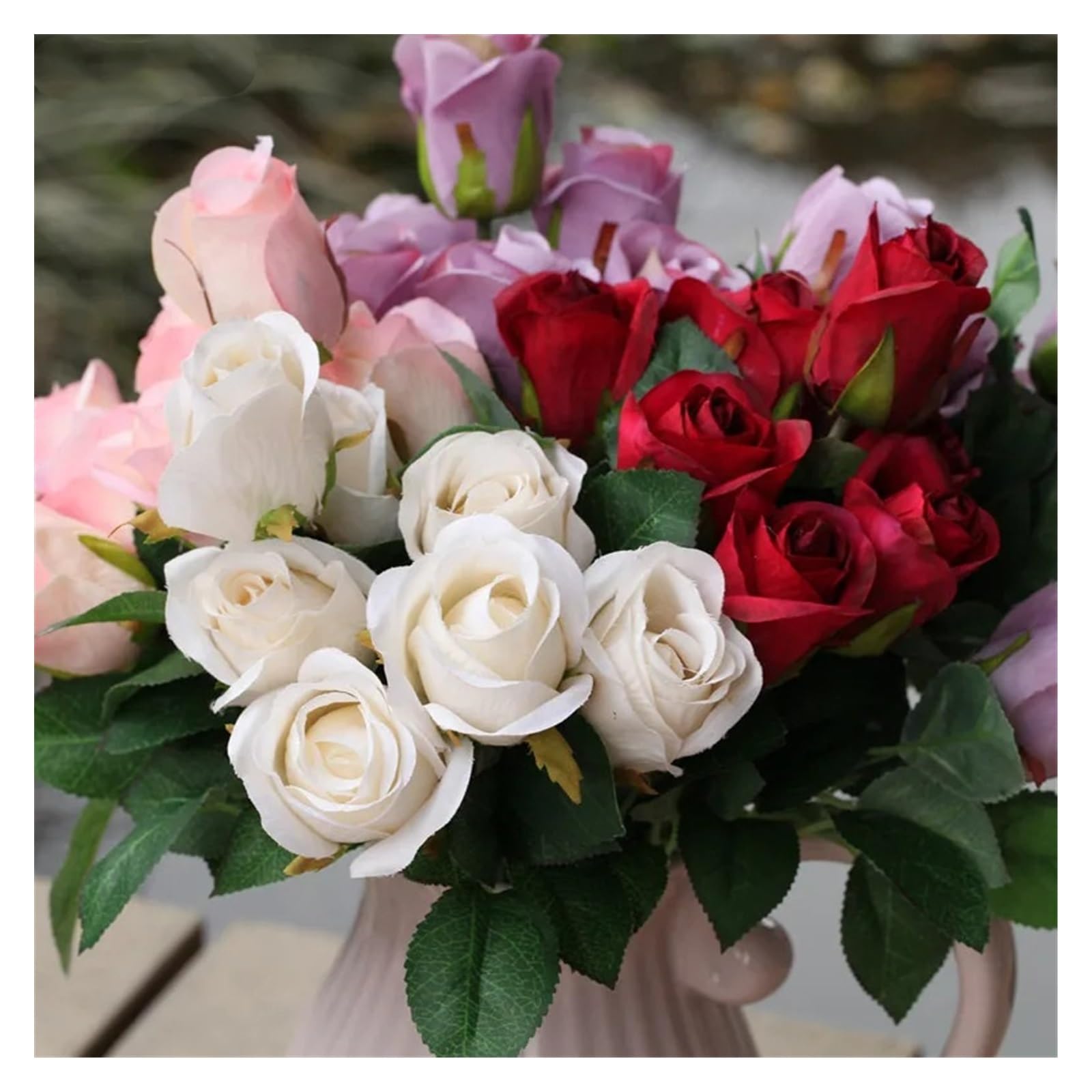 Fiori artificiali Bouquet di rose di fiori di simulazione di seta a 7 teste Bouquet di rose artificiali Bouquet da sposa Bouquet di fiori artificiali for la tavola di nozze di famiglia Fiore finto(Dee