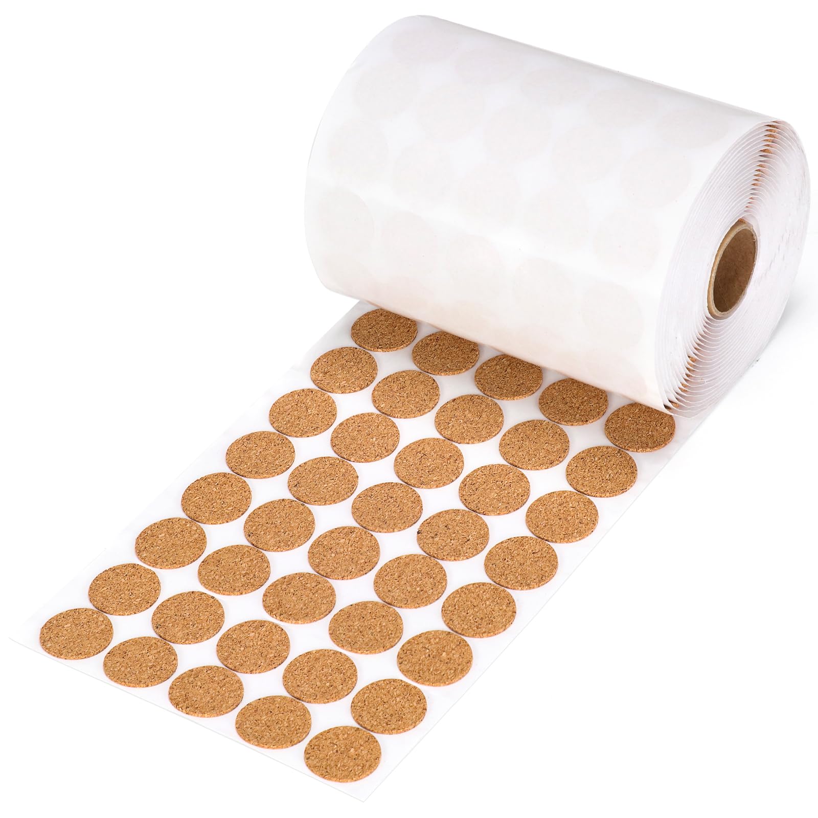 DLUGOPIS 1000 Pcs 1 Inch Wood Self Adhesive Cork Pads Cabinet Door Bumper Protector Coaster Feet Round Sticker Dots Bulk 0.02" Thick for Kitchen