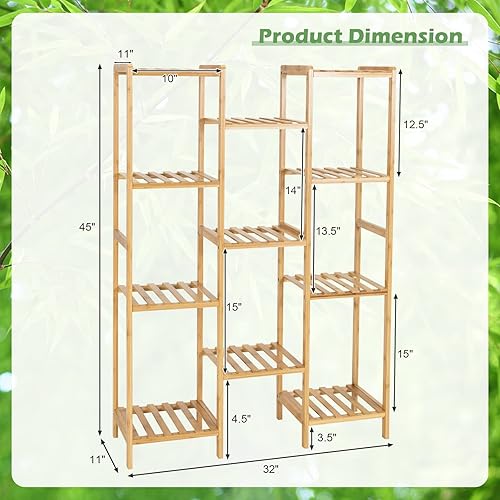 Miniatura 2 de Safstar - Estante de bambú para plantas de 11 niveles soporte independiente para macetas de flores soporte para plantas para interiores y exteriores