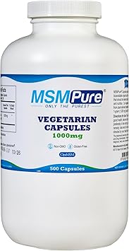 KALA HEALTH MSMPure MSM Vegetarian Capsules 1,000 mg US-Made MSM per Capsule for Joint Health, Skin Appearance, Hair & Nail Support 500 Count, Organic Sulfur