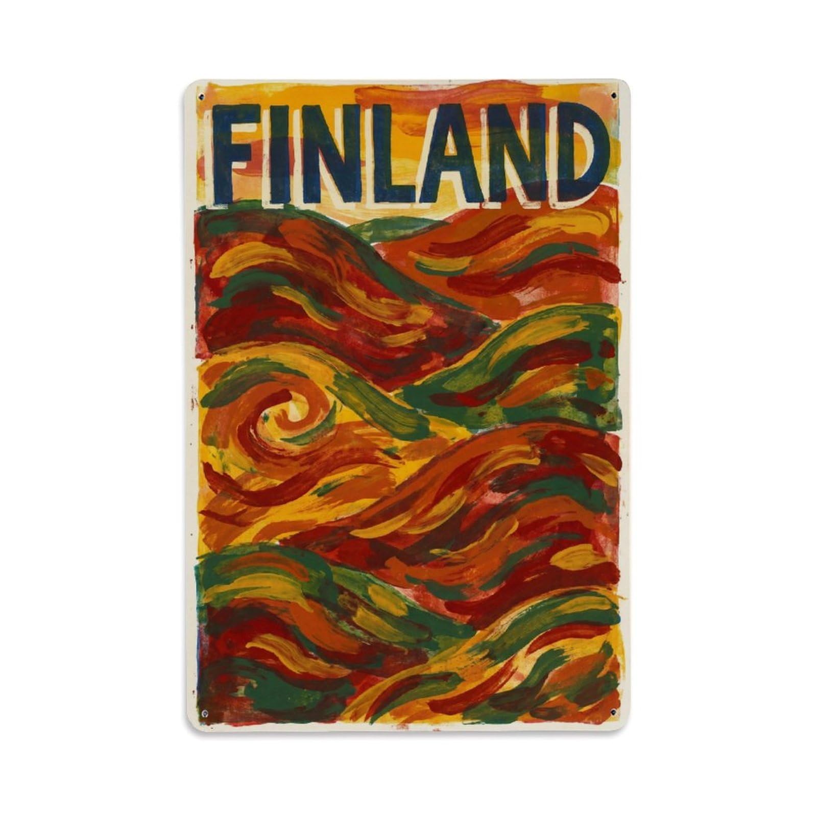 Olhnbad Style Finland Ruska Reindeer Autumn Travel Lapland Metal Tin Sign
