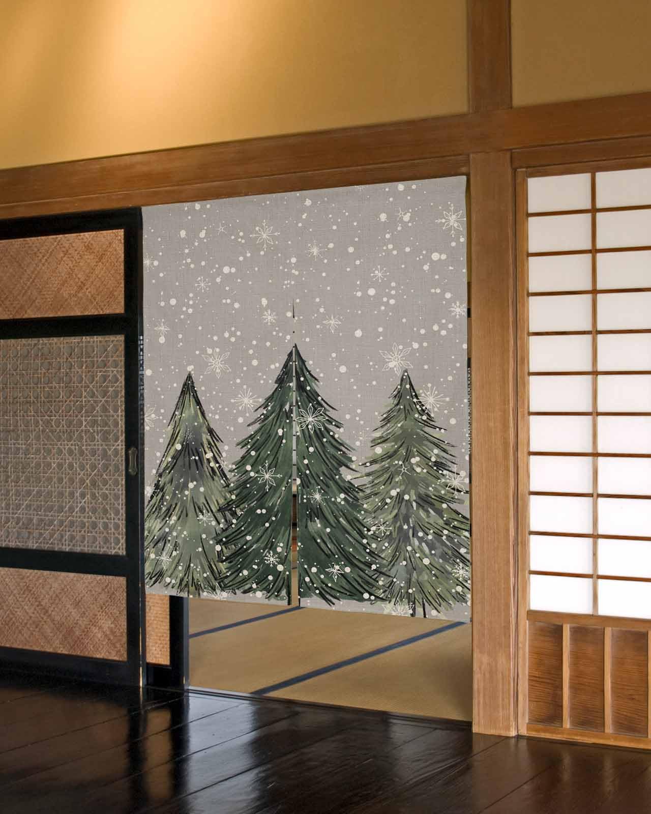 Glojyrbx のれん クリスマスツリー 松の木 ホワイト背景 ドア