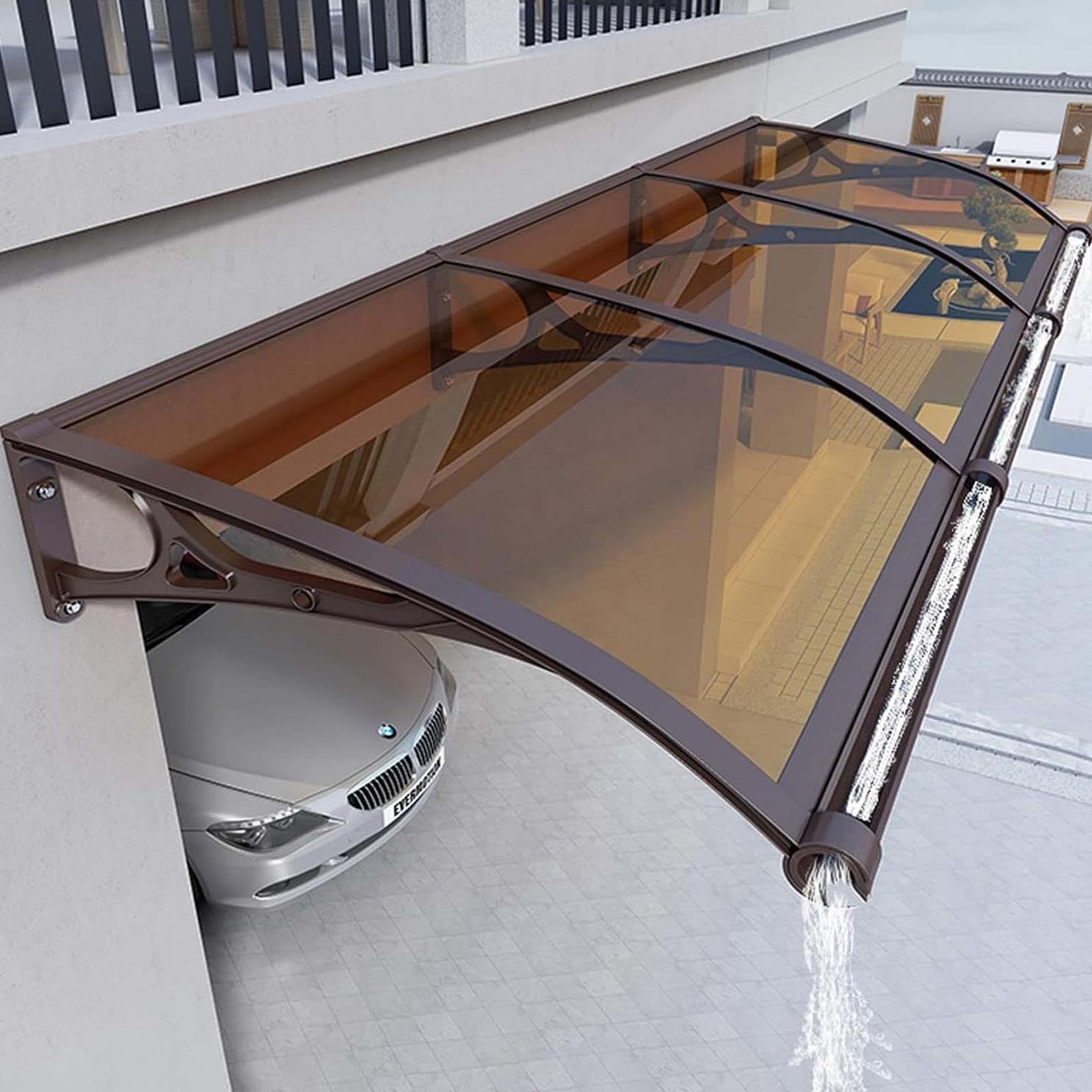 Auvent de porche Ningdoor 60x60 cm - Marquise en aluminium marron pour porte