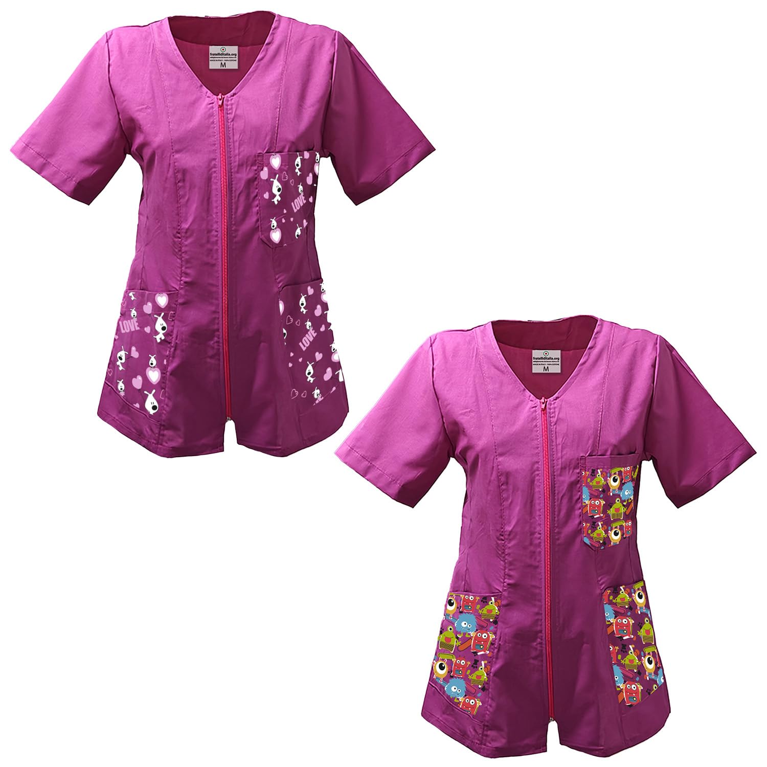 fratelliditalia.org Set di Due Camice Grembiule con Zip per Maestra Asilo Infanzia Infermiera ludoteca Scuola Bambini Fantasia