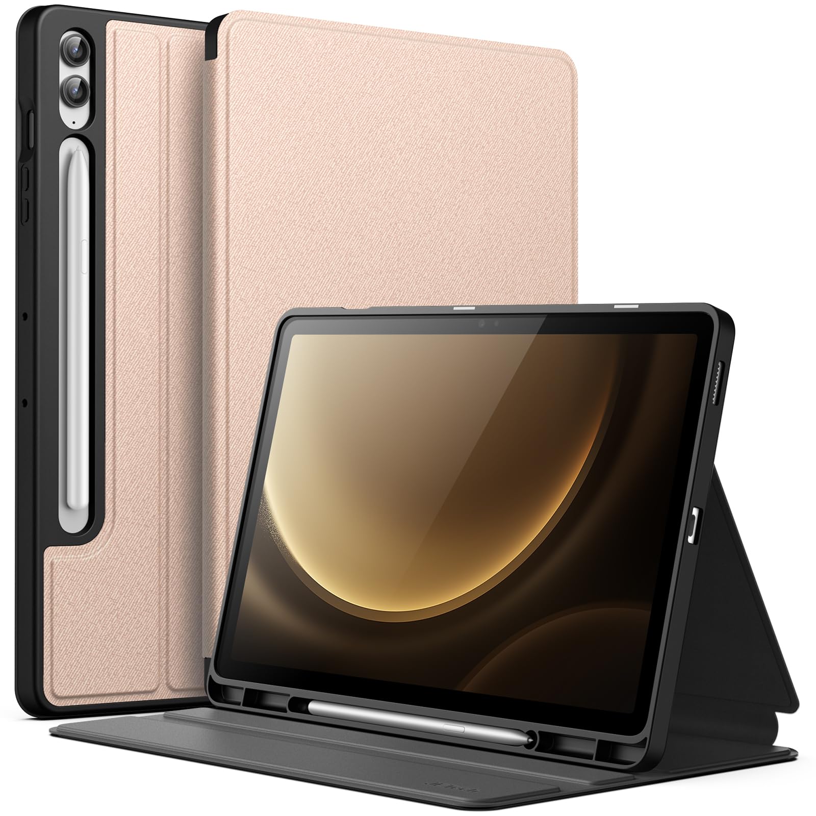 JETechCase for Samsung Galaxy Tab S9 FE+ / S9 FE Plus 12.4-Inch with S Pen Holder, Slim Folio Stand Protective Tablet Cover, Multi-Angle Viewing (Rose Gold)