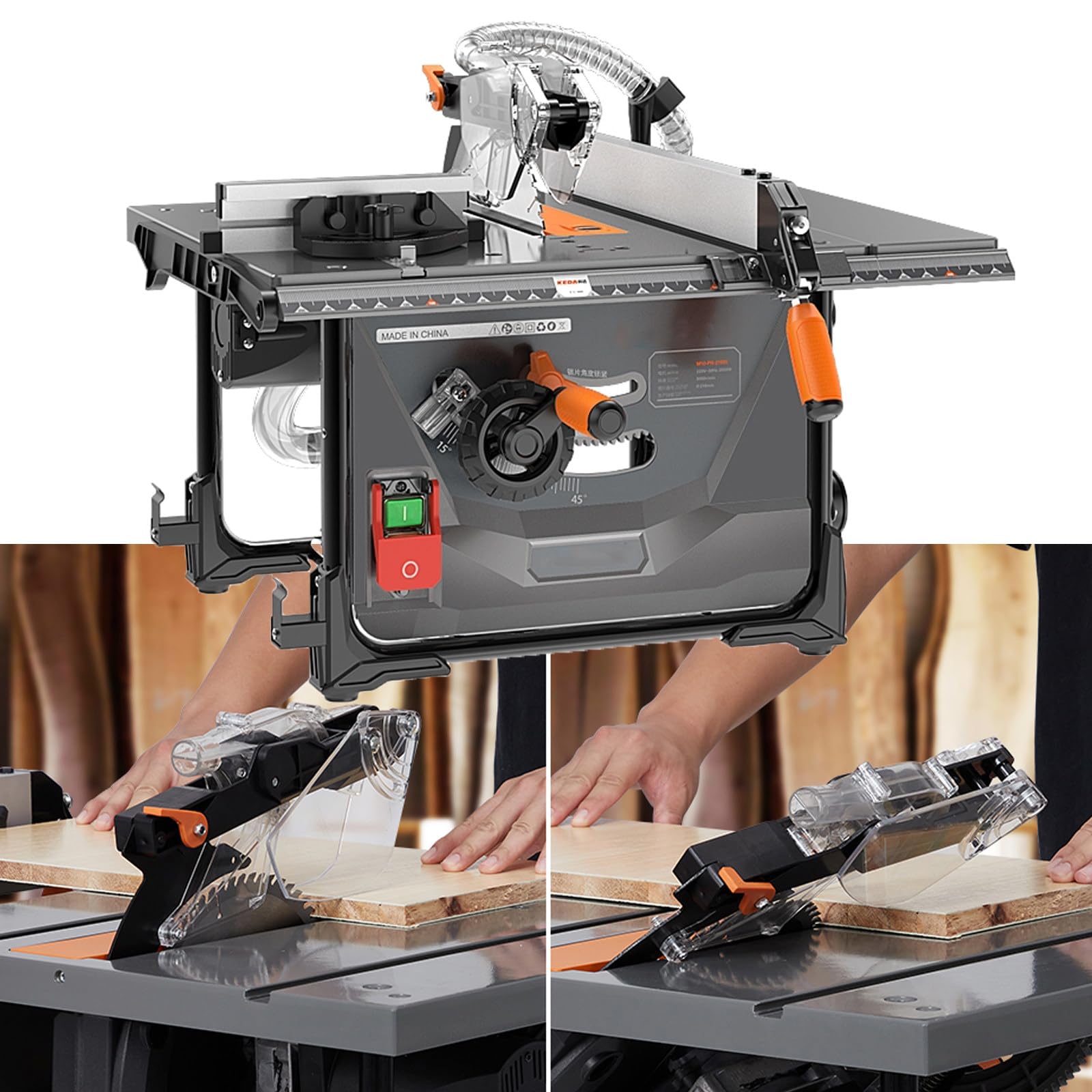 Sierra de mesa mejorada de 2000 W, tasa de aspiración del 98%, hojas de sierra de madera de 8.5 pulgadas, velocidad de corte de 5000 r/min para carpintería y fabricación de muebles