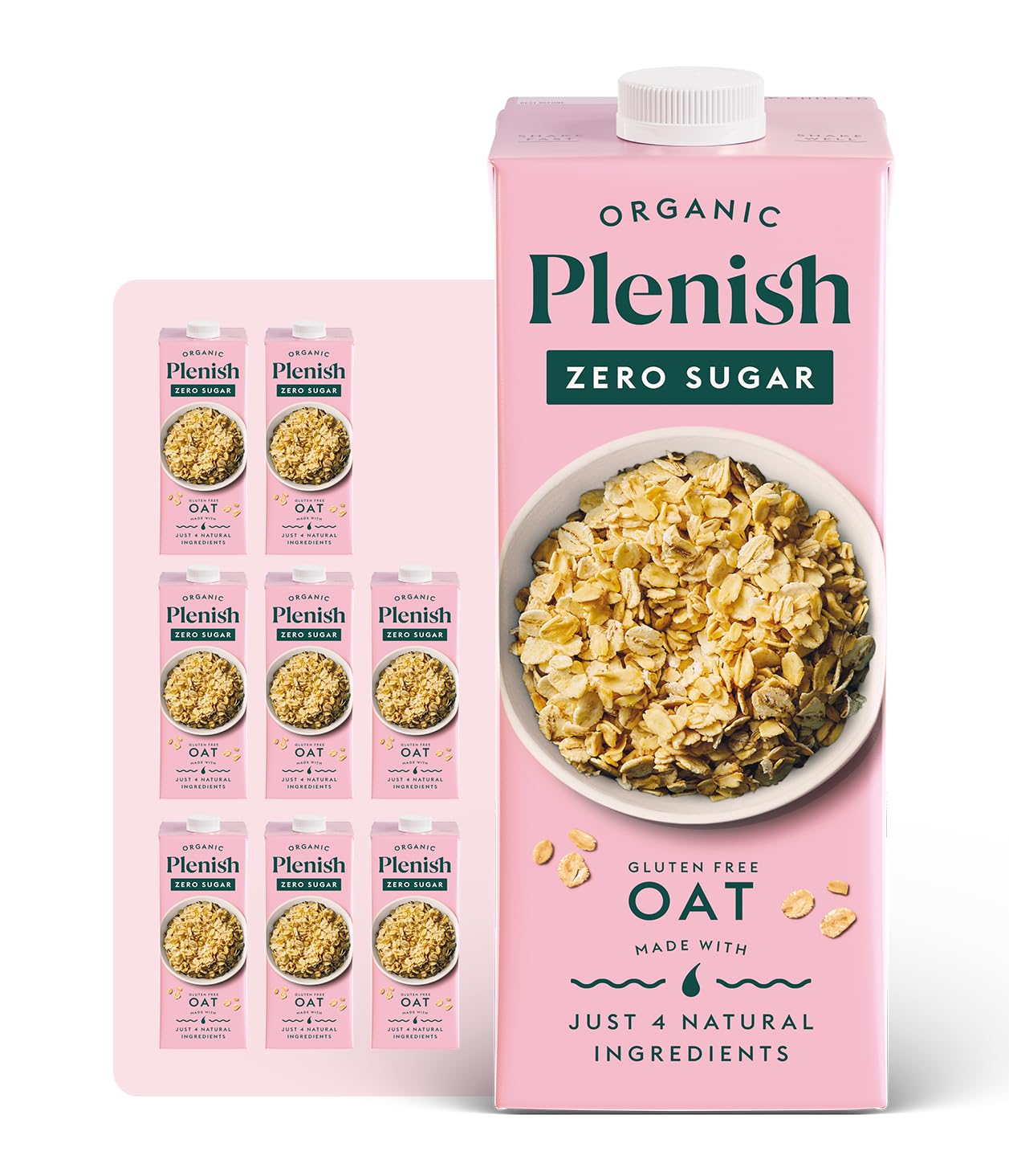 Plenish Organic Zero Sugar Oat Milk, 1L (Pack of 8)