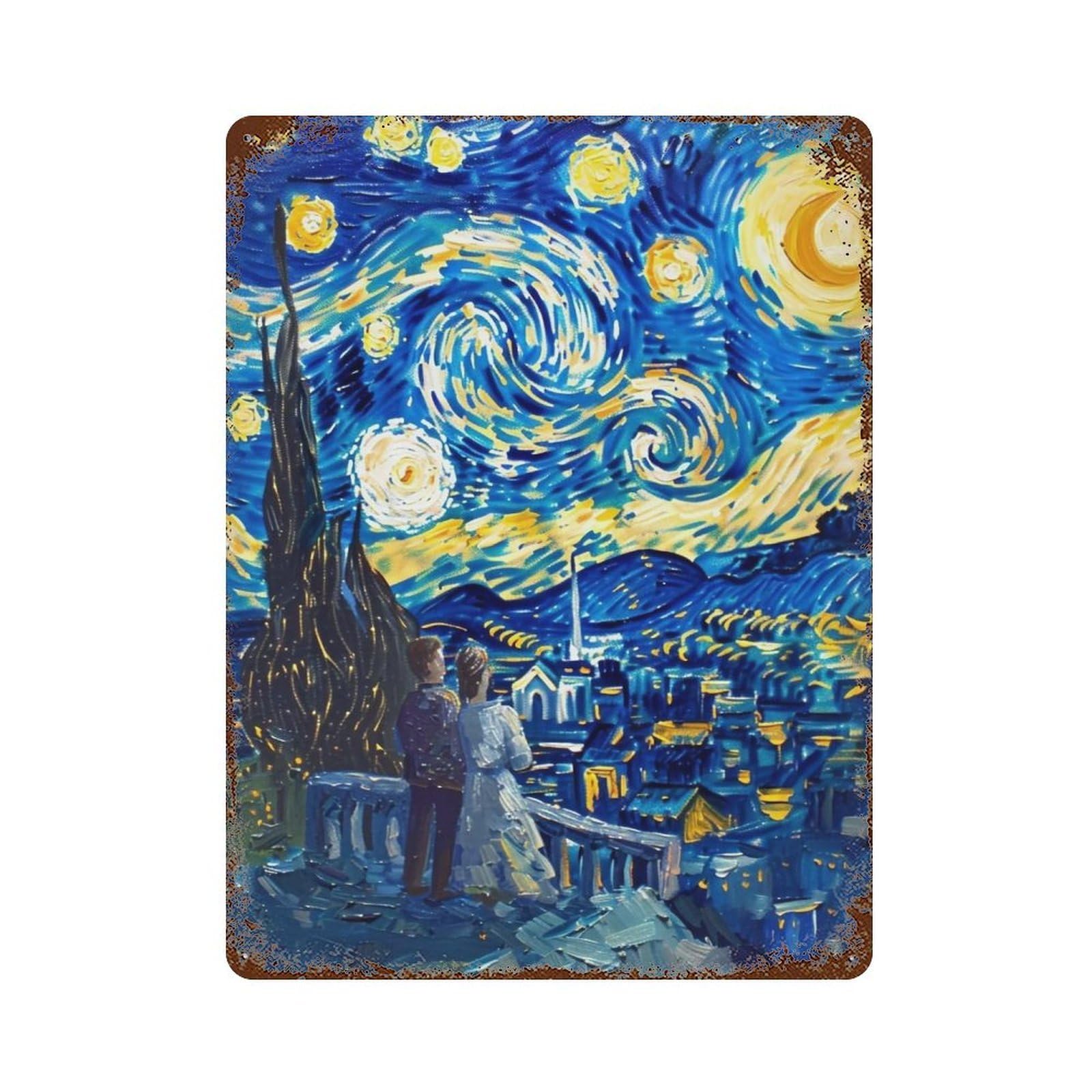 YHGERTKU Starry Night in Athens 01 Wall Art Retro Iron Vintage Metal Tin Sign Poster Modern Decor for Living Rooms Gift 40x30cm