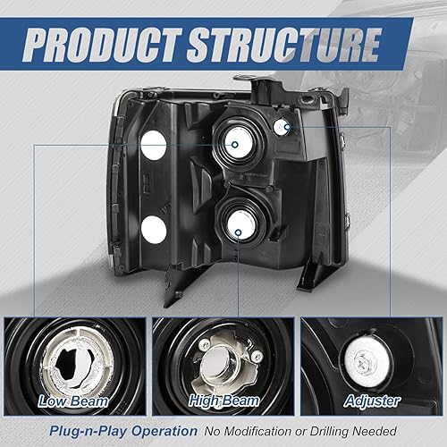 Miniatura 3 de Auto Dynasty Conjunto de faros halógenos de fábrica compatible con Chevy Silverado 1500 2500HD 3500 GMT900 2007-2014, lado del conductor y del