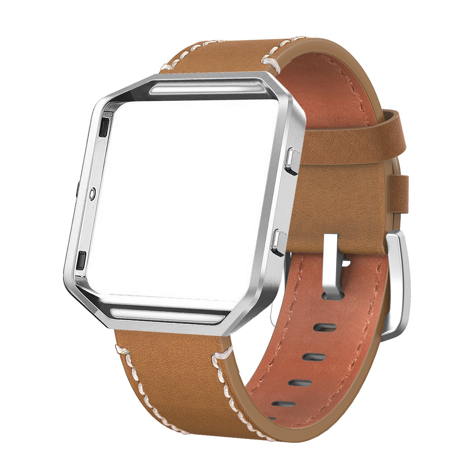 Leather Bands Compatible with Fitbit Blaze Smart Watch, Genuine Leather Replacement Band with Metal Frame Small & Large for Women Men, Champagne Gold, Rose Gold, Black, Brown, White, Grey, Beige