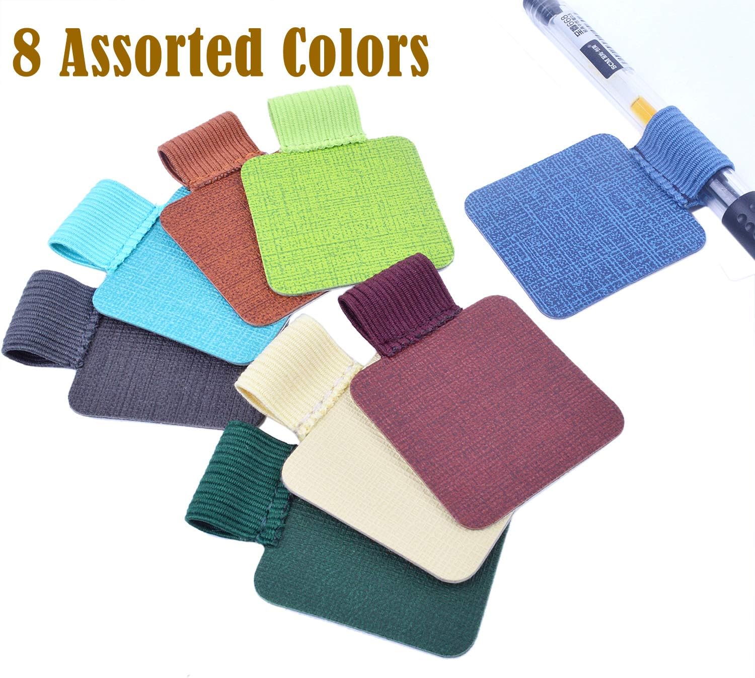 BronaGrand 8pcs Self-adhesive Leather Pen Holder with Elastic Loop for Notebooks, Journals,Calendars and Planners(8 Colors)