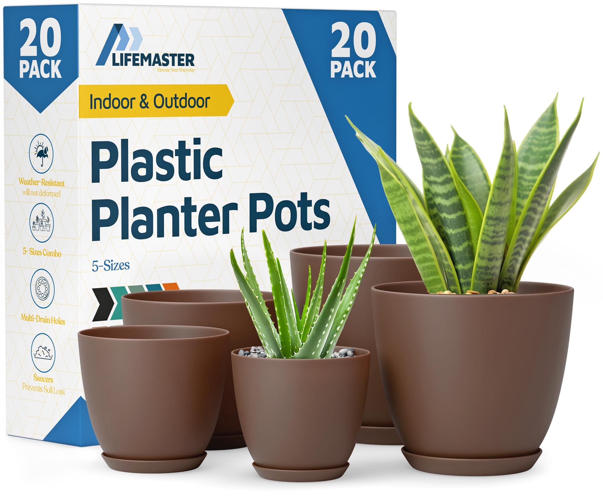 Lifemaster Plant Pot, Brown, Pack of 20