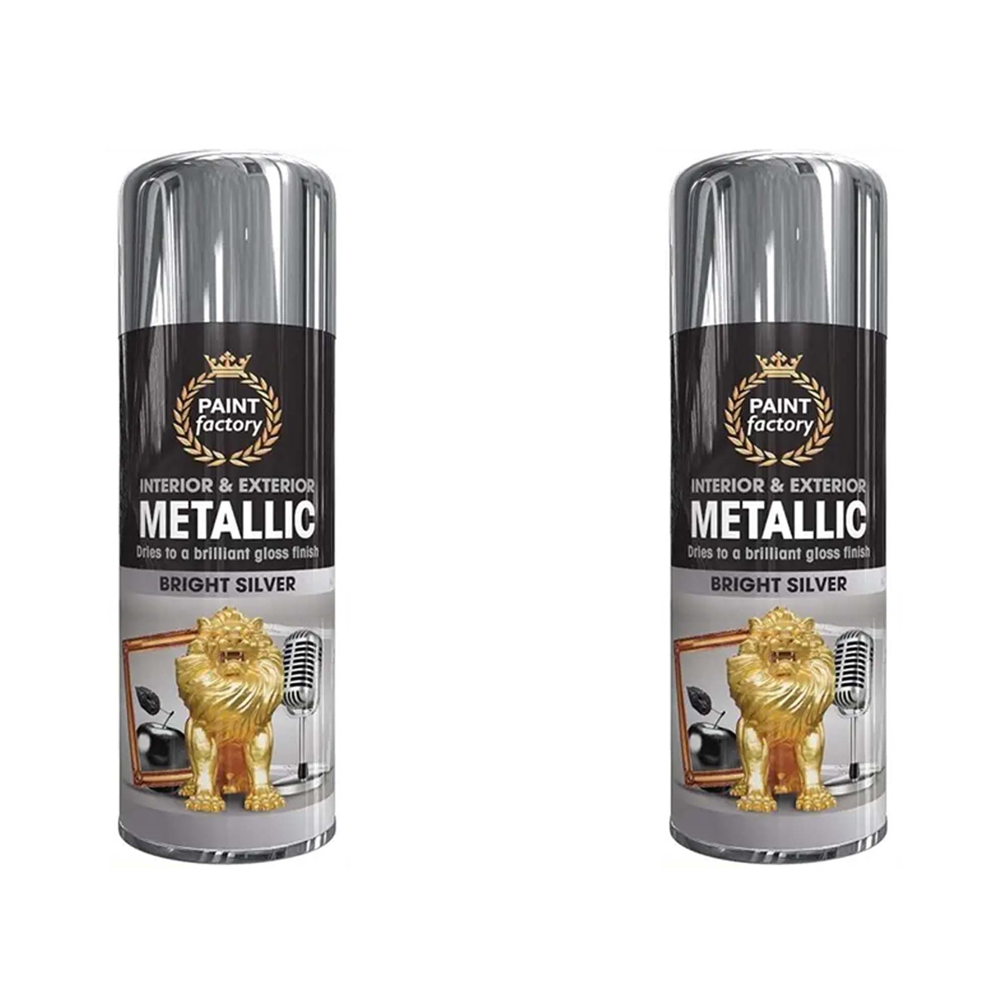HOCHSTE Quick-Drying Spray Paint, DIY Enthusiasts, Long-Lasting, Perfect Wood, Plastic, Metal, Home Repairs, Easy To Apply, Interior And Exterior Use, 400ml, (2, Metallic Bright Silver)