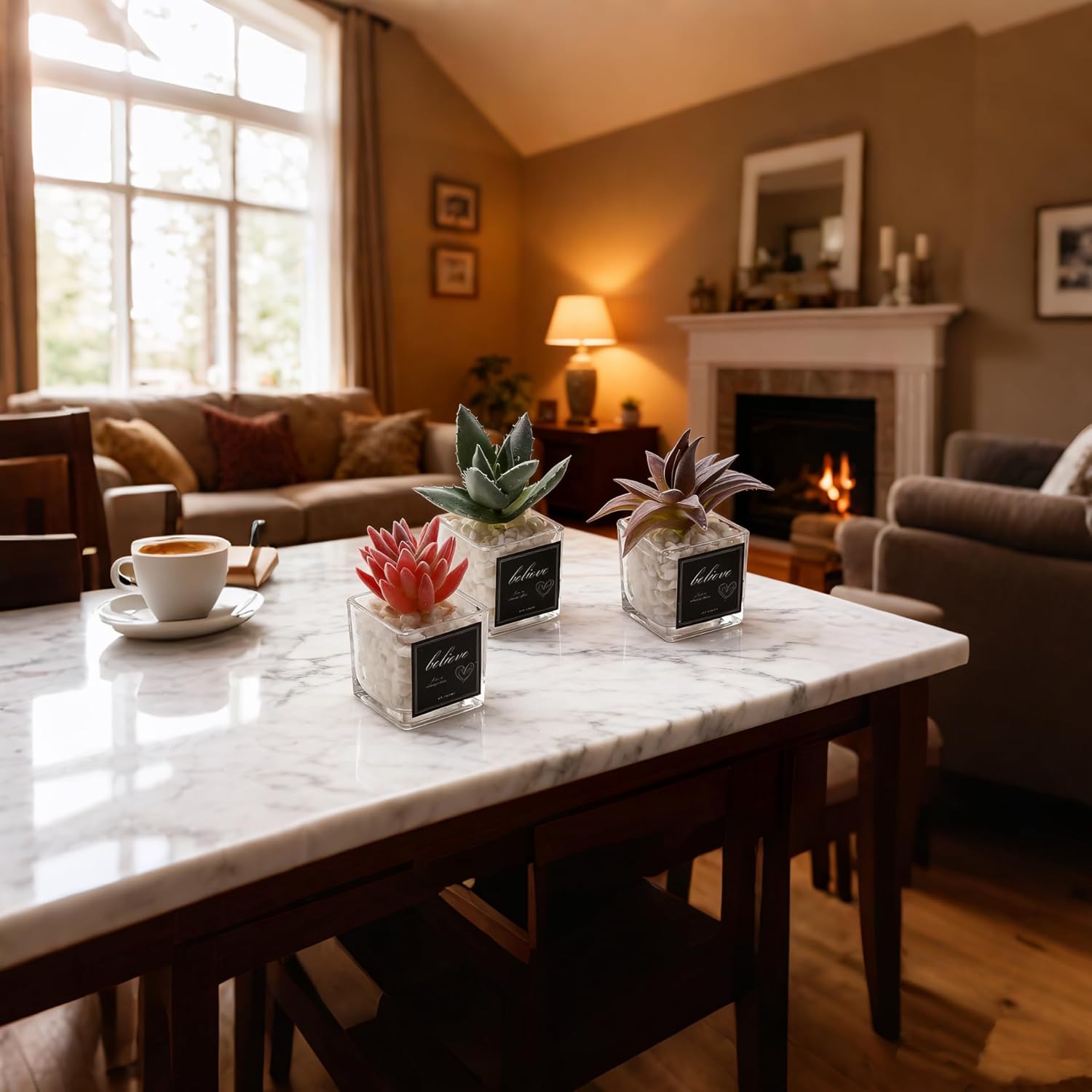 3 Pack Fake Plants Mini Artificial Greenery, Faux Plants in Glass Pots, Small Artificial Plants for Bedroom Aesthetic Living Room Office Shelf Bathroom Decor - Image 2