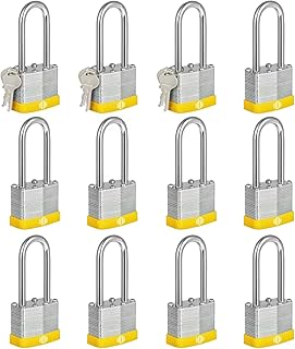 HOX Keyed-Alike Padlocks w/ 2” Long Hardened Shackle, 1-9/16” Wide Body, 12-Pack Shackle Padlock for Hasp Latch, Shed, Fence, Storage Locker
