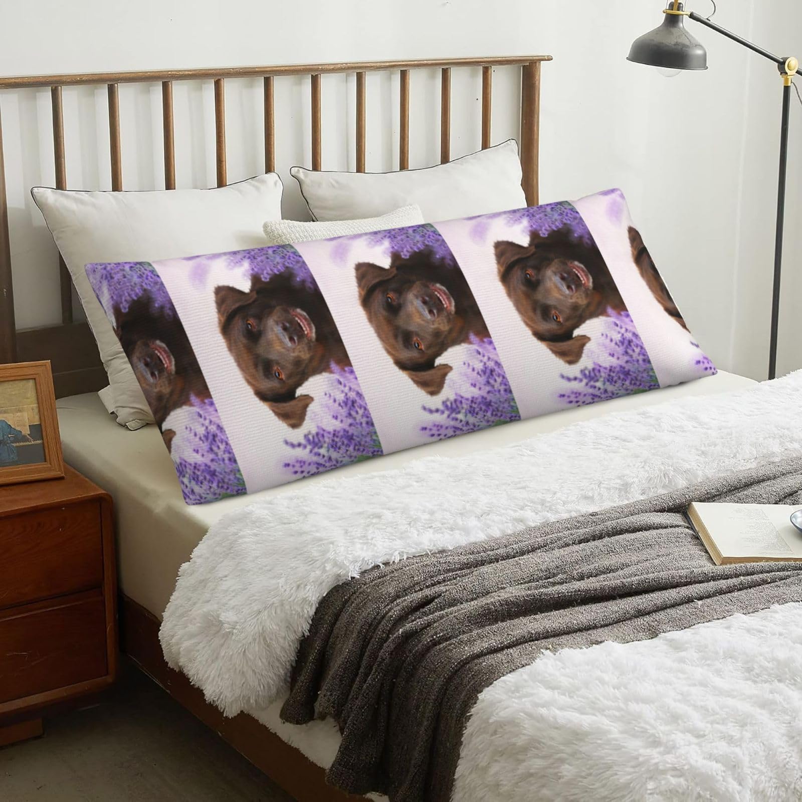 Brown Labrador Lavender Dogs Retriever, Body Pillow Cover with Zipper,Long Body Pillowcase 20 x 60 in