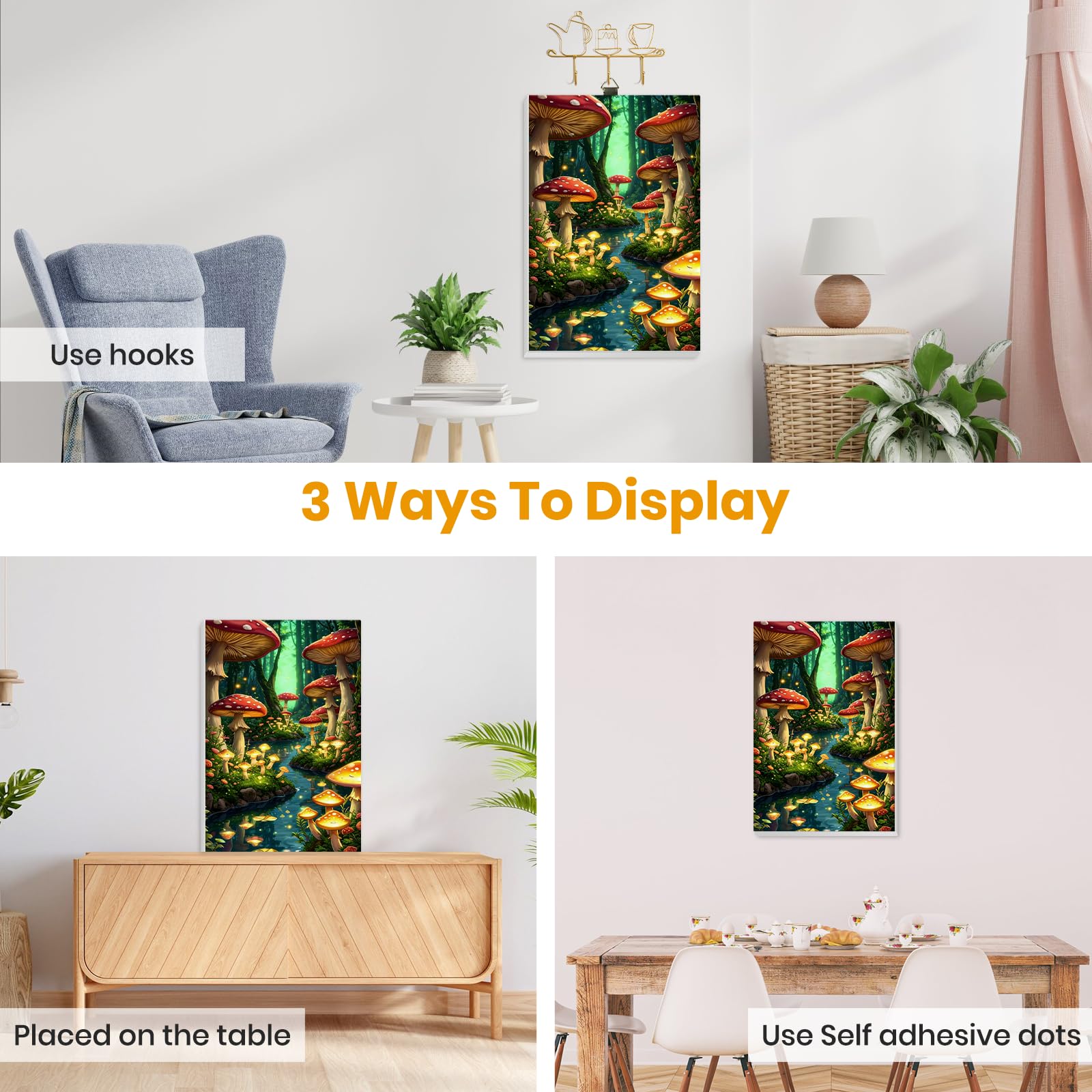 EOBROMD Hongos Pintar por Numeros Adultos, Bosque de Fantasía Pintura por Numeros con Marco, Kit de Pintura al óleo de Lienzo DIY para con Pinceles, Pigmento Acrílico, Decoración para el Hogar 20x30cm - 4