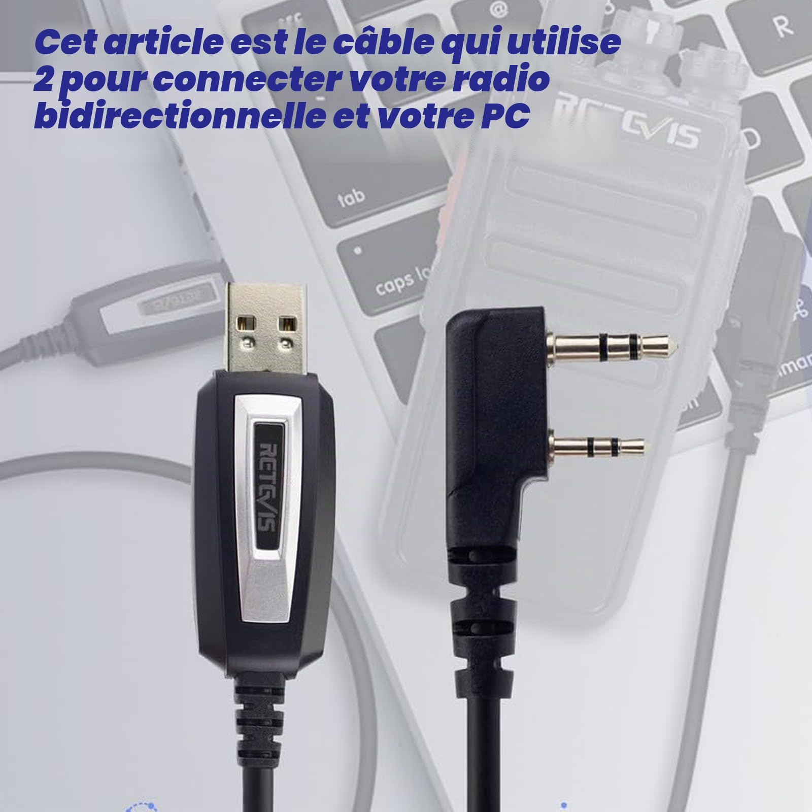 Retevis Câble Programmation pour Talkie Walkie Programmateur USB compatible avec Baofeng UV-5R BF-888S Radtel Quansheng UV-K5, RT24 RT27 RA79 H777H RT668 RT5R Win10/Win11 (1 pièce)