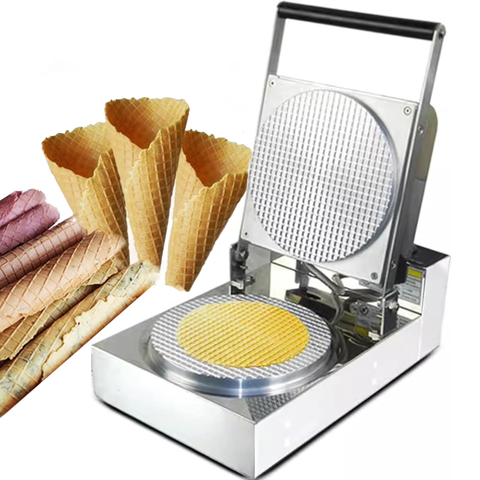 Eiwitany Cream Stainless Steel Commercial Waffle Maker For Ice Cones, 21Cm Biscuit Dessert Machine For Restaurants & Events