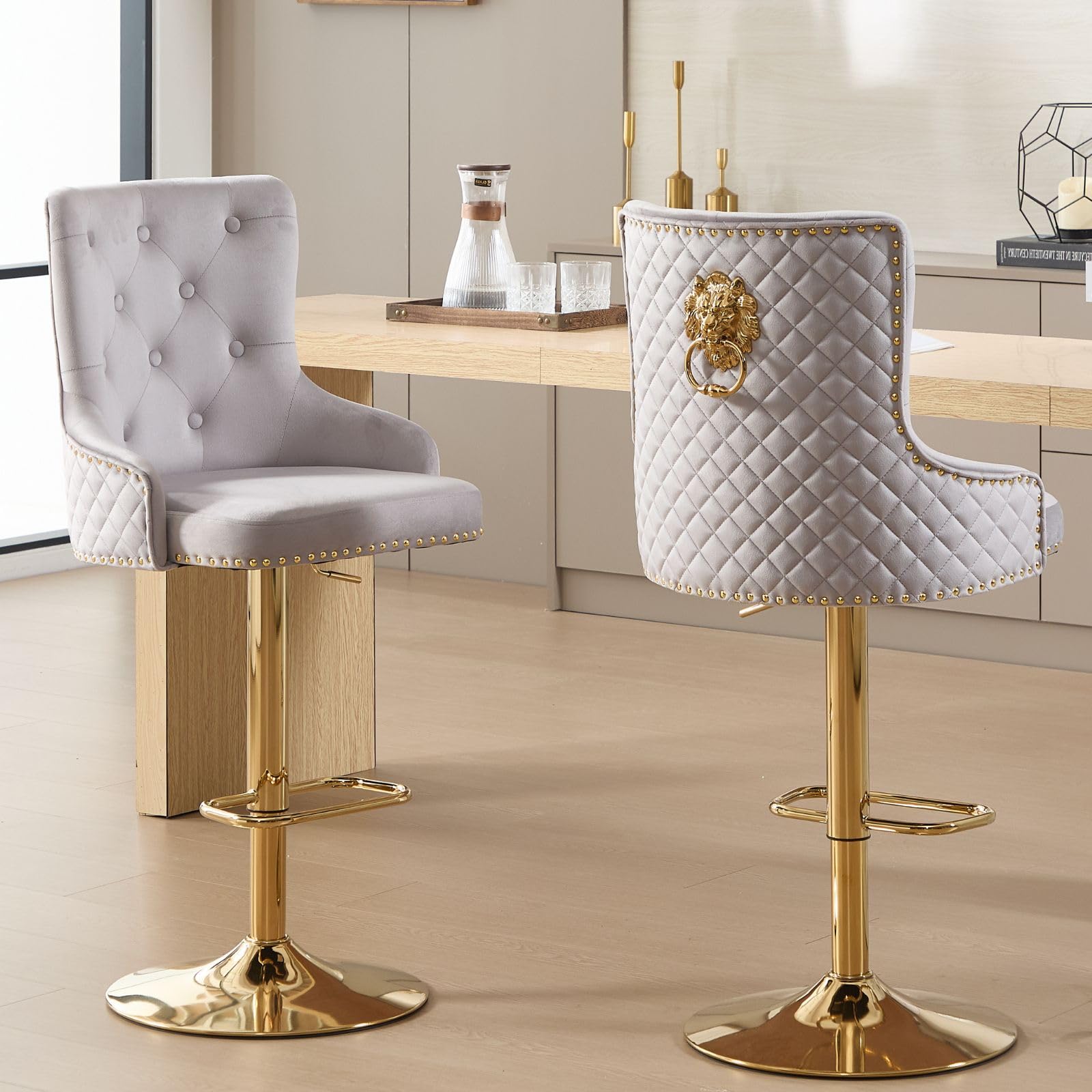 Chummaven Velvet Gold Barstools Set of 2