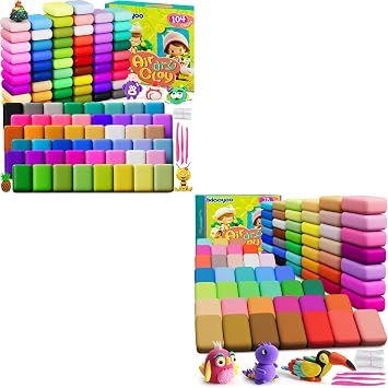 Air Dry Clay Set, 182Pcs Modeling Clay for Kids, Soft and Non-Sticky, Colorful DIY Modelling Toys Kit with Sculpting Tools, Birthday Christmas Gift for 3-12 Years Old Boys & Girl 78+104Colors