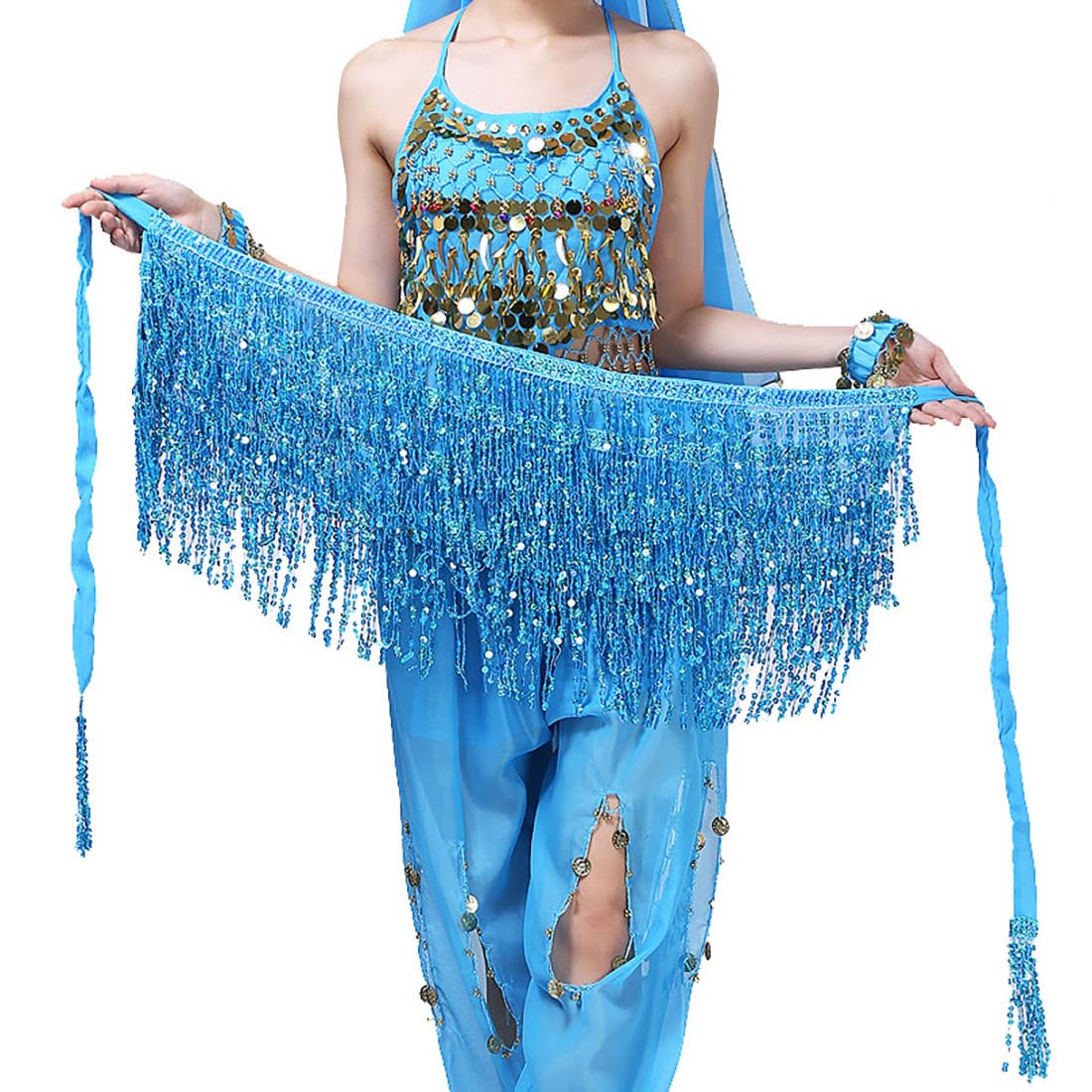 Pailletten Quaste Rock Fringe Hip Schal Bauchtanz Rave Outfit für Frauen und Mädchen (H)