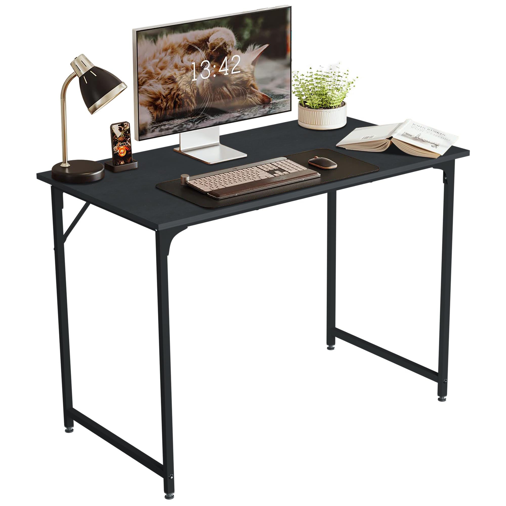 HWGEBY 40 Inch Computer Desk Small Spaces, Home Office Desk Modern Simple Style, Small Work Desk for Study Bedroom Black