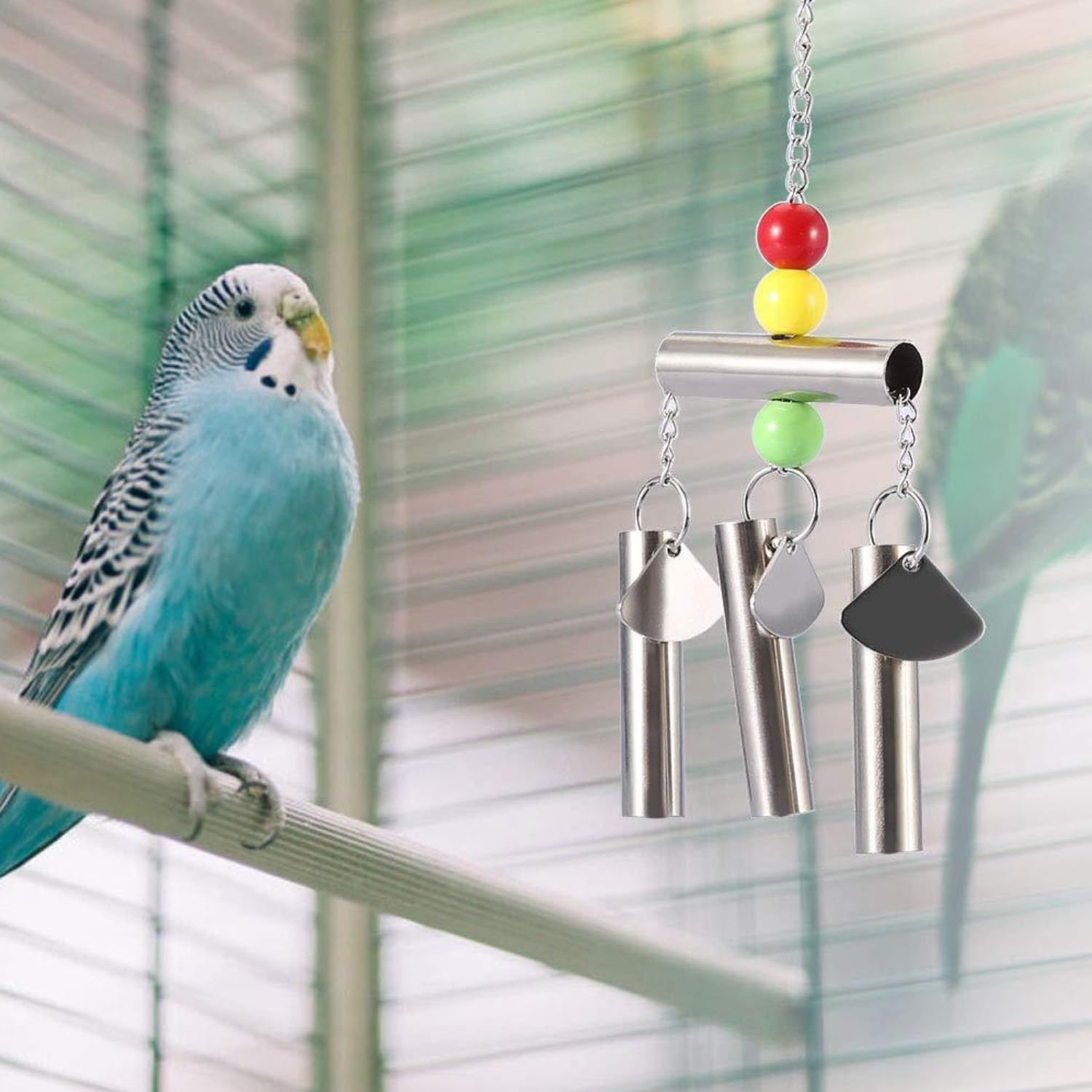 Bohue Bird Cage Hanging Bells Cage Decor Bird Standing Toy Stainless Steel Bells Toys Interesting Bird Toy Interactive Bells Toy for Birds Middle-Large Size Parrot Standing - Image 3