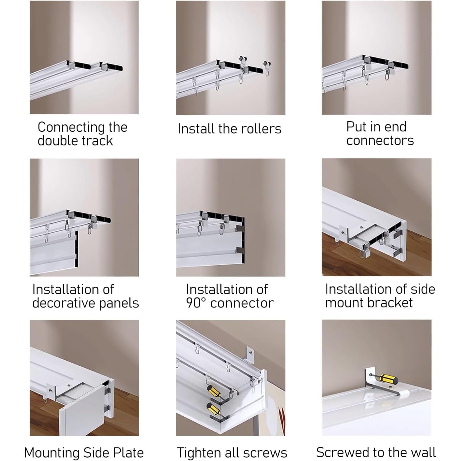 Sistema di binari per tende, montaggio a soffitto a doppio binario per tende, design a scatola in metallo per una facile installazione