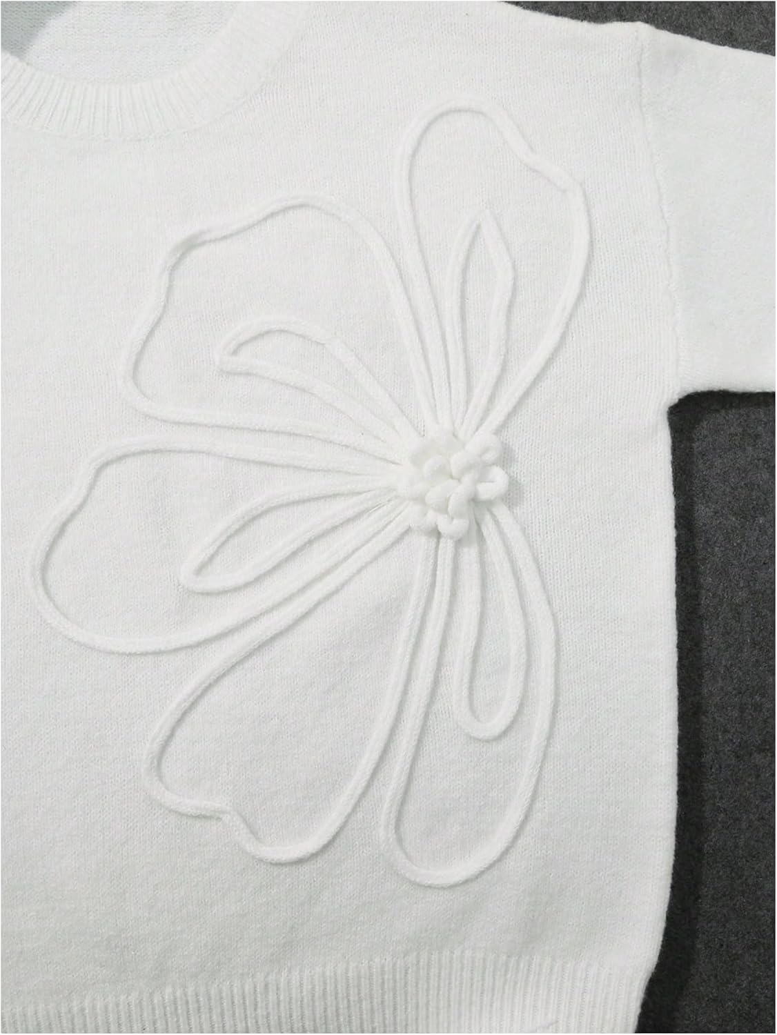 Women's 3D Floral Appliques Crewneck Sweaters Long Sleeve Drop Shoulder Pullovers Elegant Knit Tops - Image 5