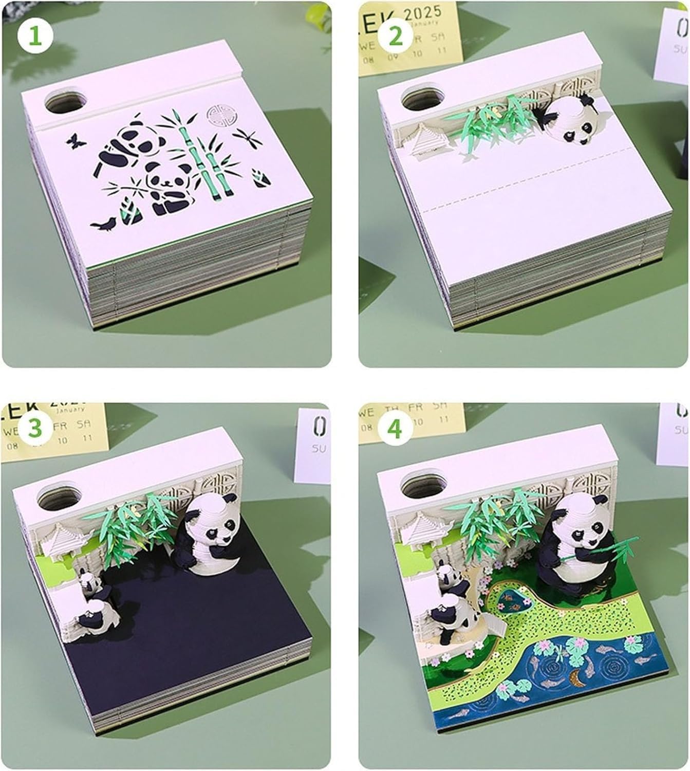 Kalendarz czasowy 2025, panda, kalendarz 3D, na rok 2025, do samodzielnego wykonania, do oderwania, artystyczne podkładki 3D, w kształcie pandy, papier do rzeźbienia, sztuka na biurko
