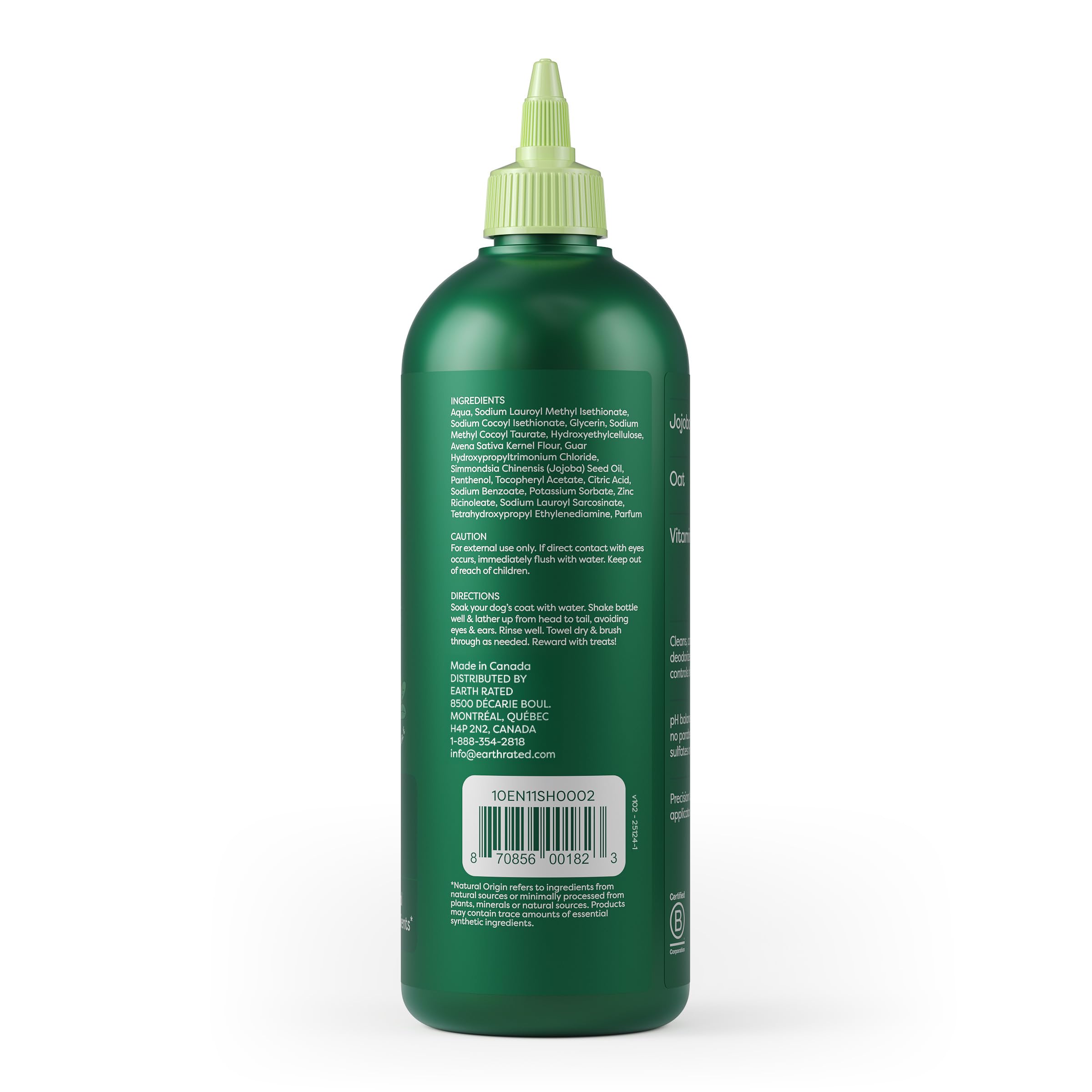 Earth Rated Shampoing et après-shampoing démêlant 3 en 1 pour chien - Shampoing désodorisant à l'avoine pour chiens et chiots - Idéal pour les animaux malodorants - Parfum thé blanc et basilic - 473