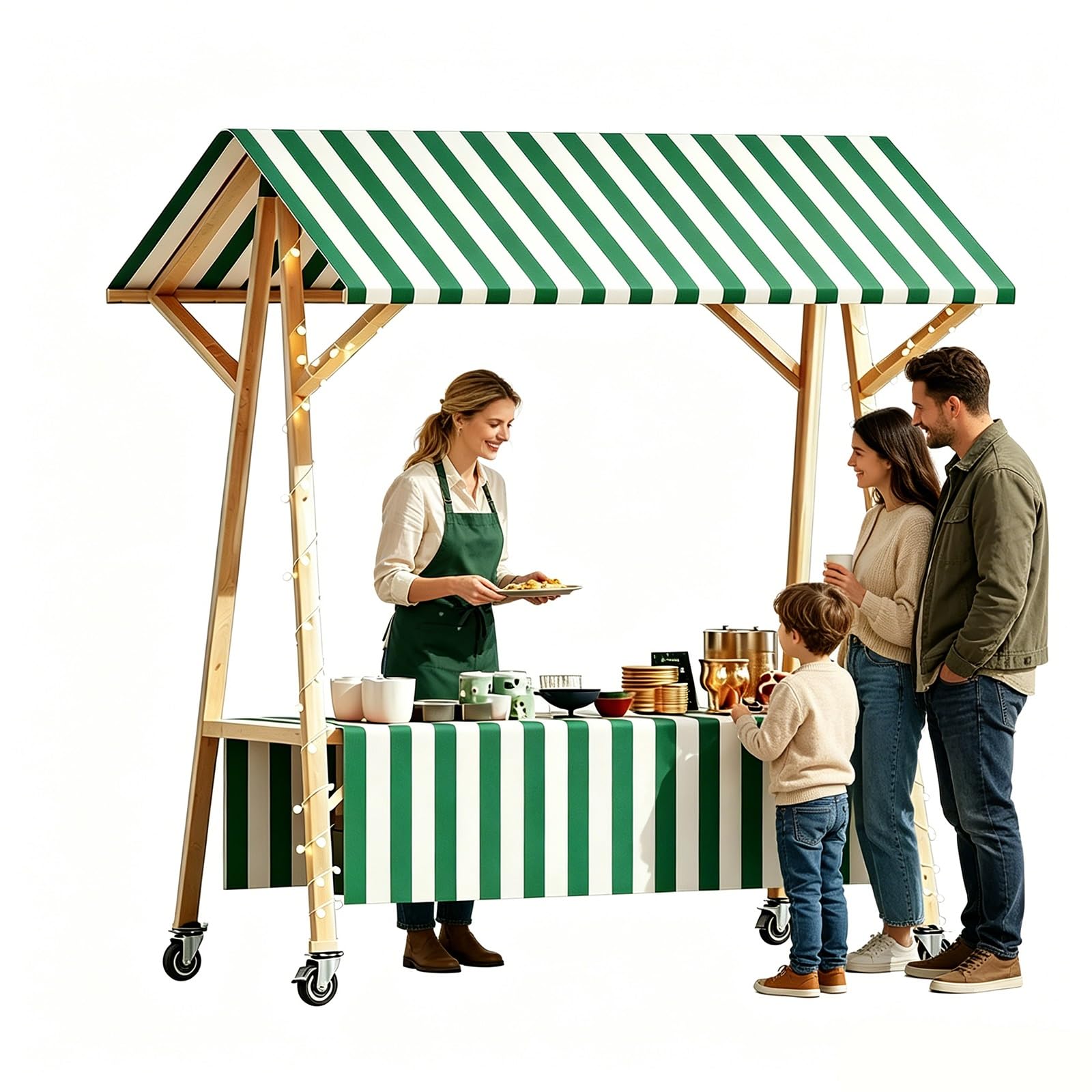 GMBAYUE Portable Farmers Market Stand, Folding Wooden Food Cart with Canopy, Outdoor Vendor Cart for Street Vending, Parties and Events(Green,47x24x79in/120x60x200cm)