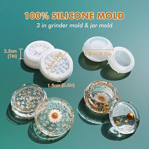 Miniatura 3 de 6 moldes de silicona para resina, moldes de resina grandes con molde de bandeja rodante y molde de molinillo de resina para moler y almacenamiento,