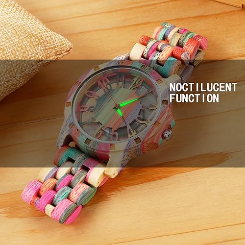 Miniatura 4 de Brown Deep Black Ebony Zebra Reloj de cuarzo de madera para hombre, correa de madera con cierre plegable para hombres