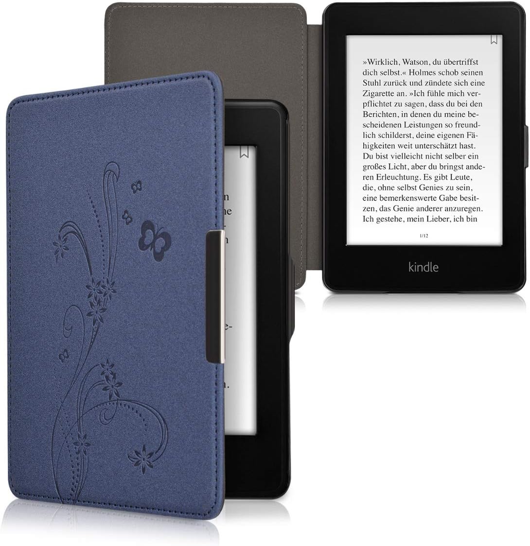 kwmobile Case Compatible with Amazon Kindle Paperwhite Case - eReader Cover - Butterfly Tendril Dark Blue