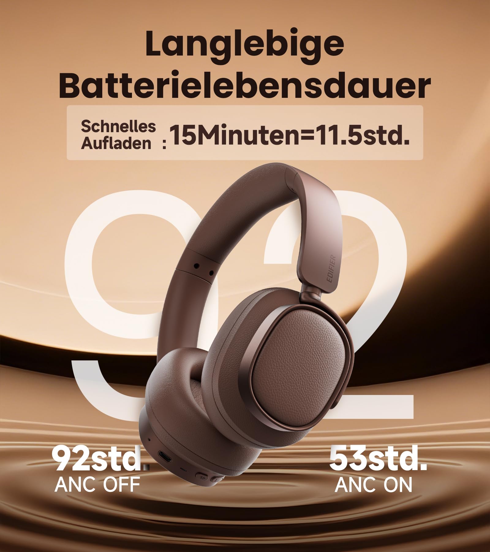 Edifier ES850NB Kabellose Over-Ear-Kopfhörer mit Geräuschunterdrückung, Hi-Res Audio Wireless, LDAC, 92h Spielzeit, Bluetooth 5.4 & Multipoint, KI-Anrufgeräuschreduzierung, Faltbar – Braun
