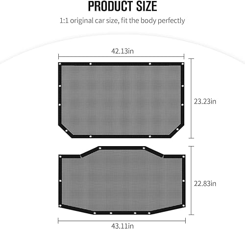 Miniatura 6 de JeCar JLU - Parasol de malla que proporciona protección solar UV para Jeep Wrangler 2018-2022 JL Unlimited de 4 puertas delantera y trasera, 2 piezas