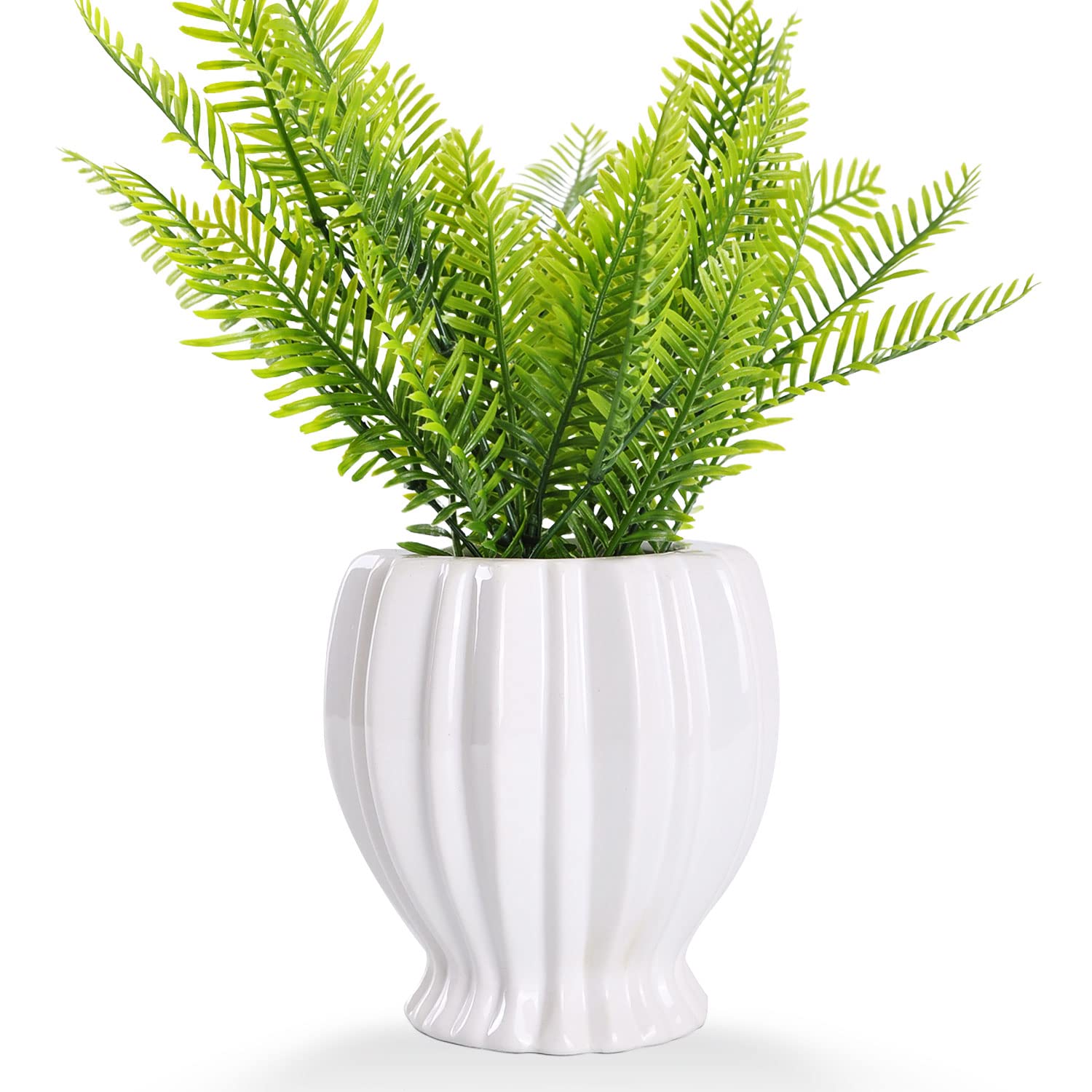 VanEnjoy 6 inch Modern Ribbed Design Small White Ceramic Decorative Tabletop Centerpiece Vase Flower Pot - White Spiral