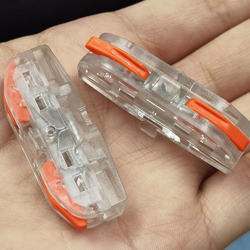 Miniatura 2 de Kit de conectores de alambre de empalme compacto, 1 conductor, conectores de palanca para cableado 28-12 AWG (50 unidades, naranja transparente)