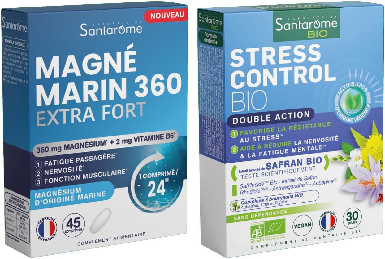 Santarome – Stress Pack – Marine Magnesium 360 mg Extra Strong & Organic Stress Control – Fatigue, Stress & Nervousness