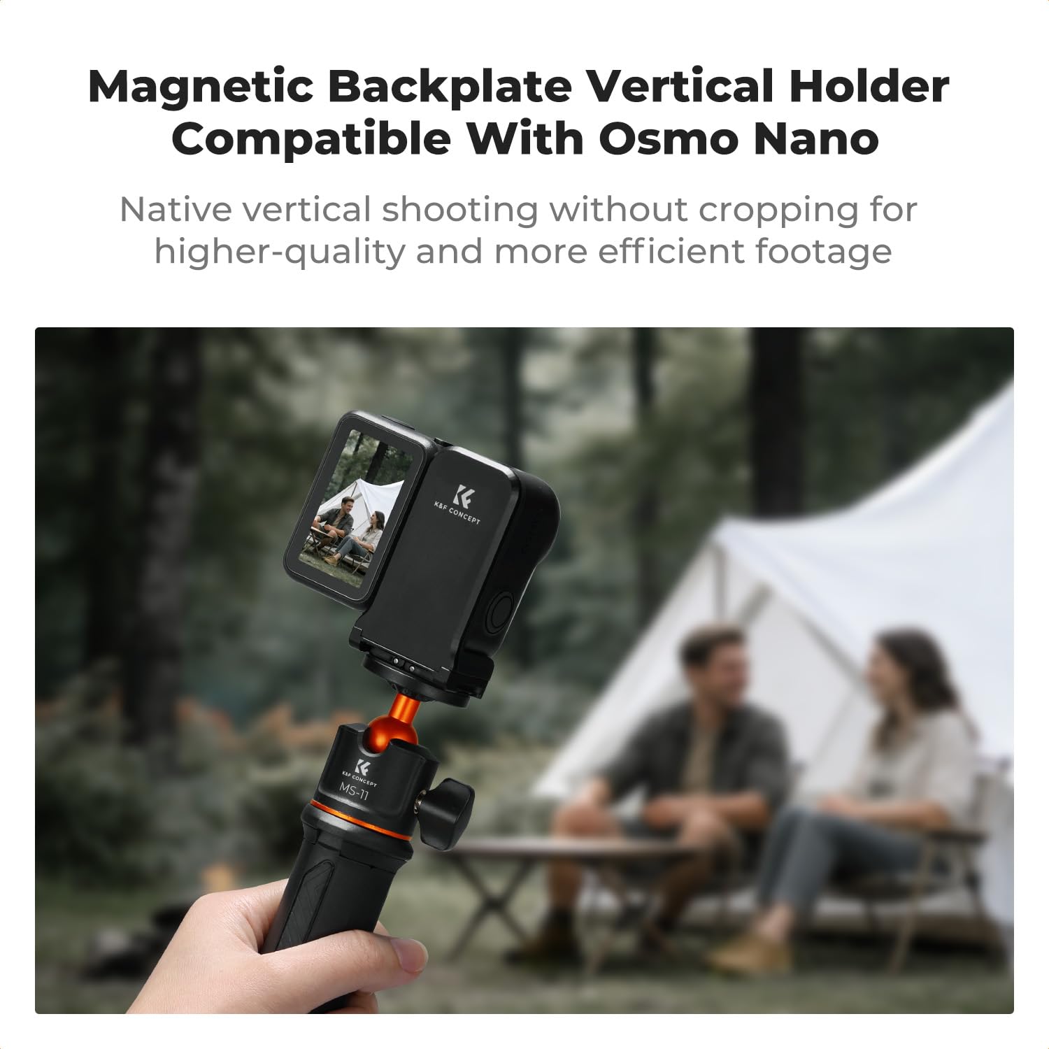 K&F CONCEPT Adaptateur de Prise de Vue Verticale magnétique pour DJI Osmo Nano/Xtra Atto, Support magnétique Double Griffe Pliable, connecteur à vis 1/4", Support POV sans Les Mains pour Le vlogging
