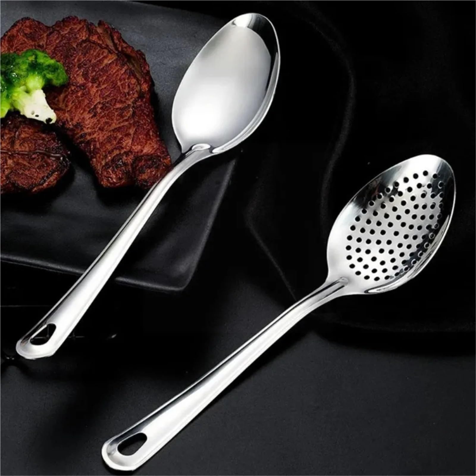 Cucchiaio Scrematore 2 set di colini in acciaio inox, cucchiaio da cucina, colino, cucchiaio, filtro, colino, paletta for alimenti, schiumarola forata for alimenti er Friggere