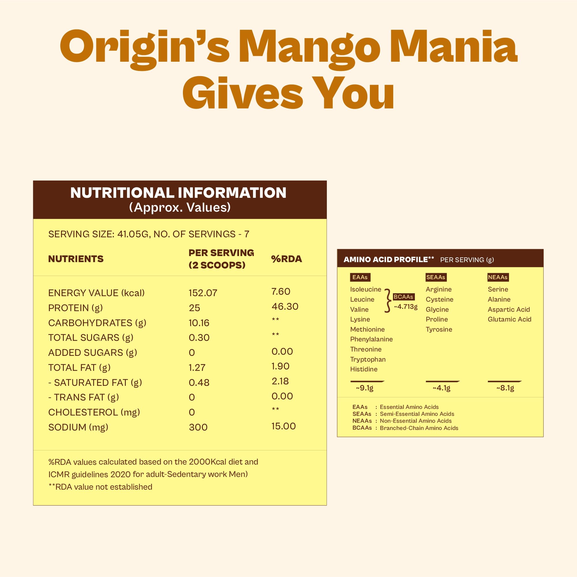 Origin Nutrition Vegan Plant Protein Powder, Mango Mania Flavour with 25g per serve Plant-Based Protein, Gluten Free, Soy Free, Dairy Free, No Added Sugar, Soy Free, Non - GMO, 7 Servings, 288g — Amazon image 7