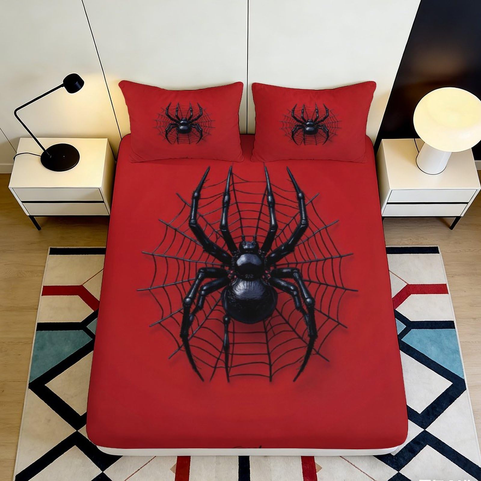 Jqzkxnhpbr Style-5 3D Printed Black Spider Fitted Sheet Microfiber Red Web Mattress Cover Non-Slip Washable For Bedroom Dorm All Ages 90X200x25cm