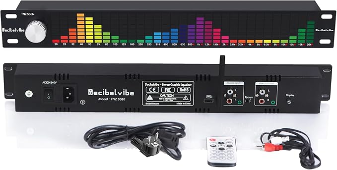Decibelvibe TNZ SGE6 - Égaliseur Graphique Audio avec Entrée/Sortie RCA-Jack 3.5, entrée sans Fil Via Un Microphone intégré, entrée USB et Bluetooth, préampli Audio pour Systèmes Audio-Vidéo (Argent)