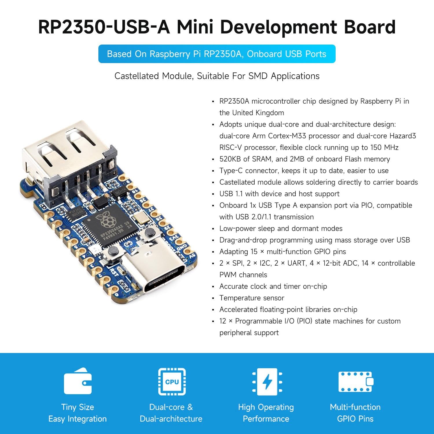 Waveshare RP2350A Dev Board - Raspberry Pi Microcontroller -3